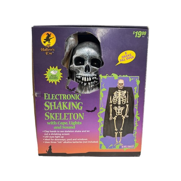 Halloween Electronic Shaking Skeleton with Cape & Sound 5' All Hallows Eve Used - Picture 1 of 15